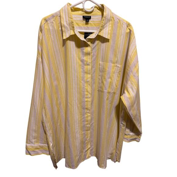 Torrid Drop Shoulder Button Down Long Sleeve Yellow White Women's Plus Sz 2 2X - Picture 3 of 12